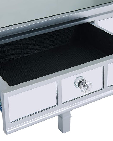 SEI Furniture Glenview Glam Mirrored Writing Desk w/ Drawers, Matte Silver - LeafyLoom