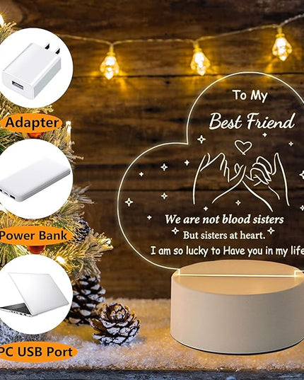 Best Friend Birthday Gifts Friendship Gifts Acrylic Night Light, Thank You Gifts for Friends - Christmas Birthday Gifts for Bestie, BFF - LeafyLoom