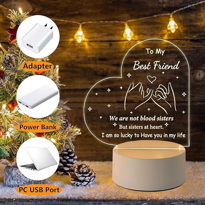 Best Friend Birthday Gifts Friendship Gifts Acrylic Night Light, Thank You Gifts for Friends - Christmas Birthday Gifts for Bestie, BFF - LeafyLoom