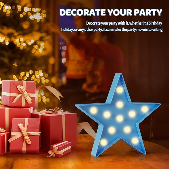 Blue Star Birthday Party Decorations, Battery Powered Star Night Light for Kids, Kids Room Decor for Bedrooms, Baby Night Light, Toddler Room Decor, Kids Room Decor, Wall Decor for Bedroom - LeafyLoom