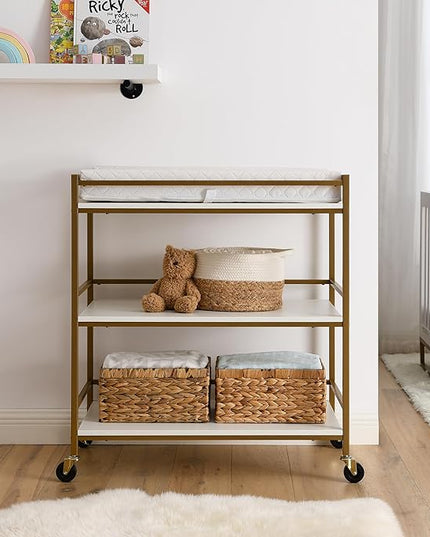 Delta Children Jade Changing Table/Cart, White Melamine/Bronze - LeafyLoom