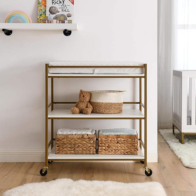 Delta Children Jade Changing Table/Cart, White Melamine/Bronze - LeafyLoom