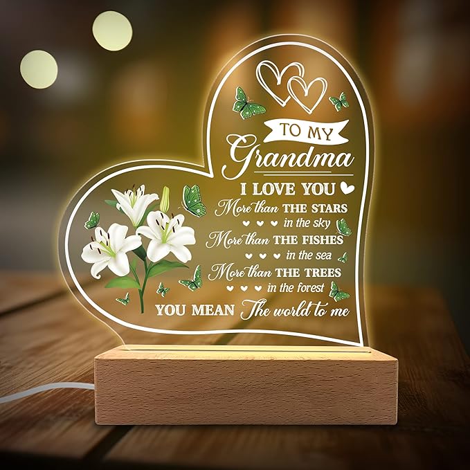 Acrylic Night Light - I Have Loved You My Whole Entire Life - Grandma Gifts from Grandkids - Rechargeable Lamp - LeafyLoom