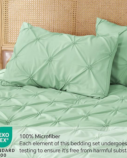 BEDELITE Green Twin Comforter Set for Girls - 2 Peices Boho Pintuck Bedding Comforter Sets, Lightweight Soft & Warm Twin Bedding Sets with 1 Pillowcase for All Season - LeafyLoom
