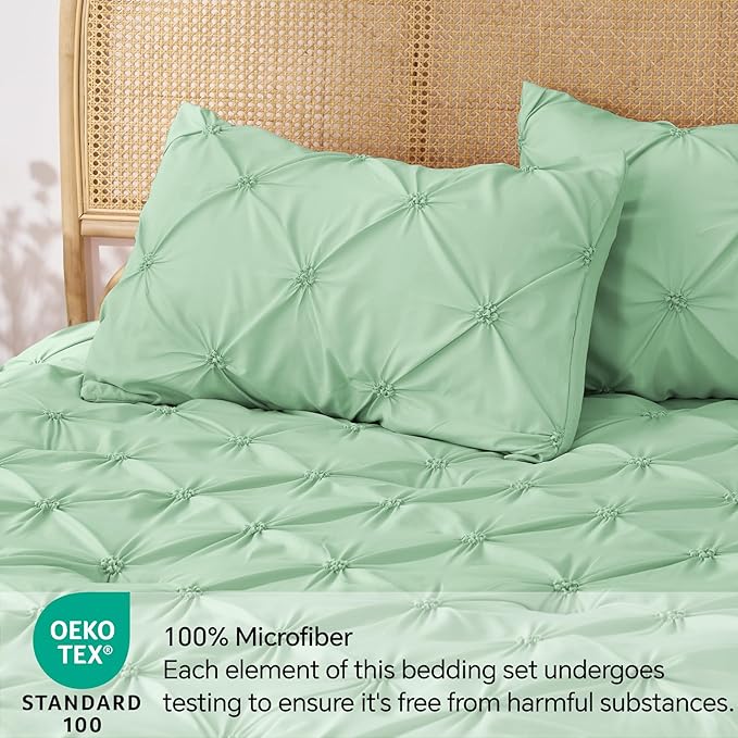 BEDELITE Green Twin Comforter Set for Girls - 2 Peices Boho Pintuck Bedding Comforter Sets, Lightweight Soft & Warm Twin Bedding Sets with 1 Pillowcase for All Season - LeafyLoom