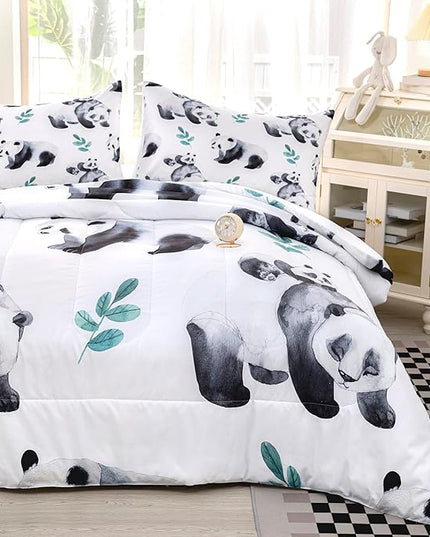 CVHOUSE Panda Bedding Set,Panda Comforter Full,Cute Panda Comforter Set for Girls Kids Teens,Kawaii Panda Quilt Set with 1 Comforter and 2 Pillow Cases- 3 Piece - LeafyLoom