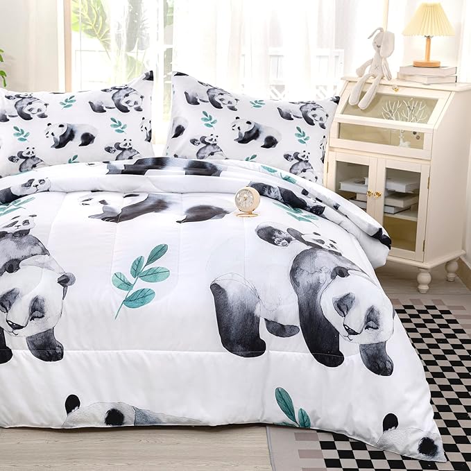 CVHOUSE Panda Bedding Set,Panda Comforter Full,Cute Panda Comforter Set for Girls Kids Teens,Kawaii Panda Quilt Set with 1 Comforter and 2 Pillow Cases- 3 Piece - LeafyLoom