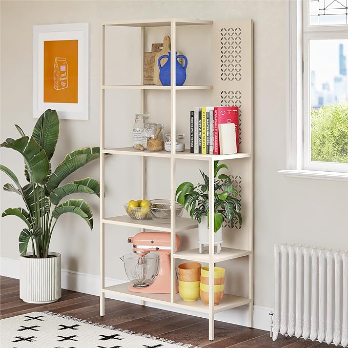 Mr. Kate Annie Metal Bookcase, Parchment - LeafyLoom