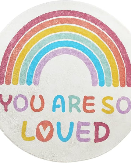 Topotdor Rainbow Round Rug for Girls Bedroom,Colorful Boho Decor Nursery Area Rug,Ultra Soft Machine Washable Kids Play Mat,47" Round - LeafyLoom