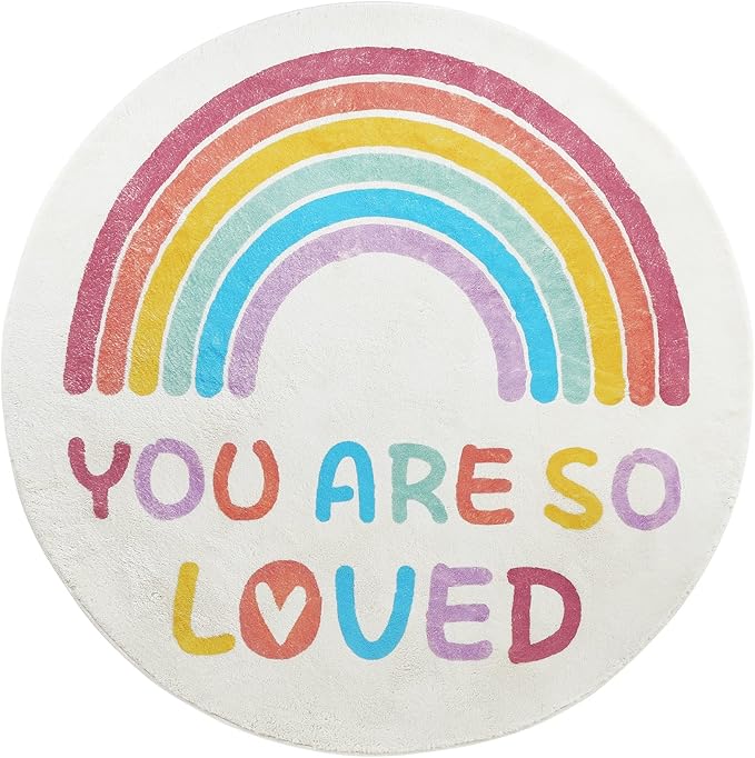Topotdor Rainbow Round Rug for Girls Bedroom,Colorful Boho Decor Nursery Area Rug,Ultra Soft Machine Washable Kids Play Mat,47" Round - LeafyLoom