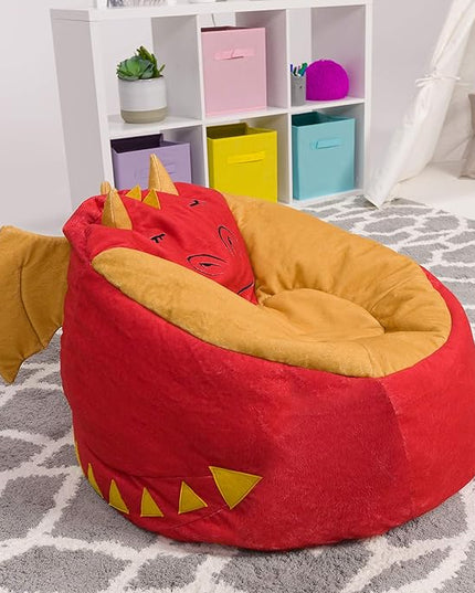 Posh Creations Cute Soft and Comfy Bean Bag Chair for Kids, Large, Animal - Red Dragon - LeafyLoom