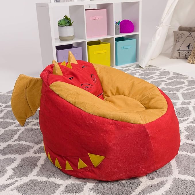 Posh Creations Cute Soft and Comfy Bean Bag Chair for Kids, Large, Animal - Red Dragon - LeafyLoom