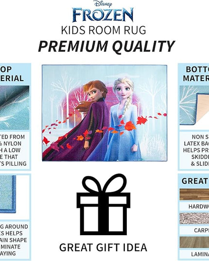 Disney Frozen 2 Kids Room Non Slip Area Rug, 69 in x 52 in, "Official" Disney Product By Franco - LeafyLoom