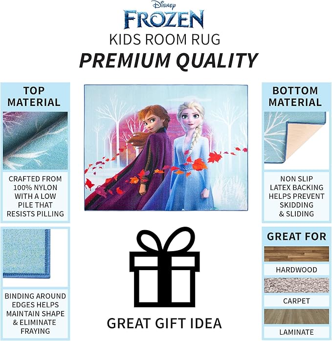 Disney Frozen 2 Kids Room Non Slip Area Rug, 69 in x 52 in, "Official" Disney Product By Franco - LeafyLoom