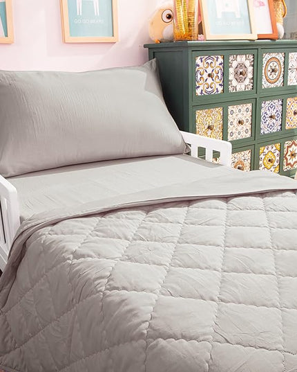 NTBAY Toddler Bedding Set - 4 Piece Soft and Breathable Crib Bedding Set for Boys and Girls, Includes Quilted Comforter, Fitted Sheet, Flat Top Sheet and Envelope Pillowcase, Smoke Grey - LeafyLoom