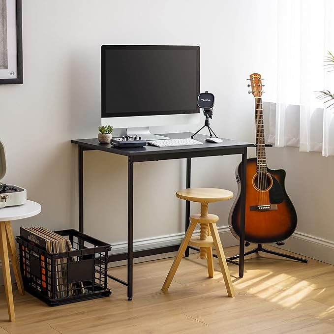 IRIS USA 32 Inch Modern Laptop and Computer Desk Office Table for Home Office, Water and Scratch Resistant Surface Gaming Desk, Easy to Assemble Black Desk - LeafyLoom
