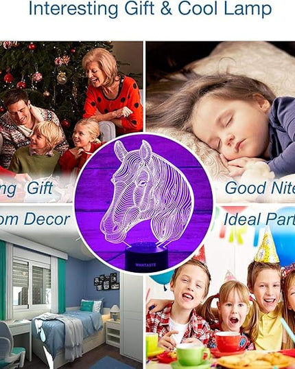 Horse 3D Lamp Gifts for Boys Girls Room, Night Light Toys Bedside Decor Gifts for Kids Baby, 7 Colors Changing Nightlight with Smart Control - LeafyLoom