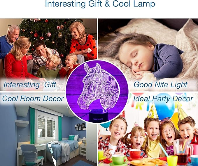 Horse 3D Lamp Gifts for Boys Girls Room, Night Light Toys Bedside Decor Gifts for Kids Baby, 7 Colors Changing Nightlight with Smart Control - LeafyLoom