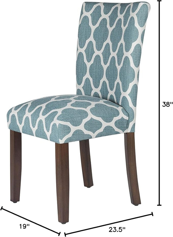 HomePop Parsons Classic Upholstered Accent Dining Chair, Set of 2, Teal and Cream Geometric - LeafyLoom