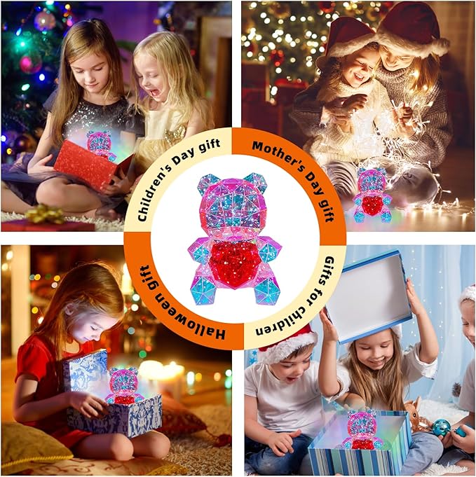 LED Bear Night Light, Glowing Bear Light Red Heart Night Light for Her,Kids Presents Gift for Girlfriend Mom Kids Birthday Anniversary,Bear Lamp for Nursery Decor (Bear with Heart) - LeafyLoom