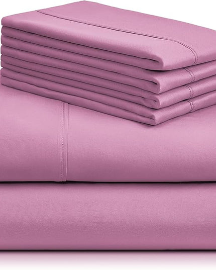 LuxClub 6 PC California King Sheet Set, Breathable Luxury Bed Sheets, Deep Pockets 18" Wrinkle Free Cooling Sheets Machine Washable Hotel Bedding Silky Soft - Light Plum Cal King - LeafyLoom