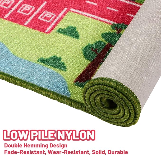 Kids Carpet Playmat Rug 59"x39.4", Car Rug for Kids Cars, Non-Slip Town City Road Map Kids Rug for Playroom Bedroom Boys, Kids Car Mat Road Rug, Track Rug Car Play Rug for Kids (59X39.4 INCH-Pink) - LeafyLoom
