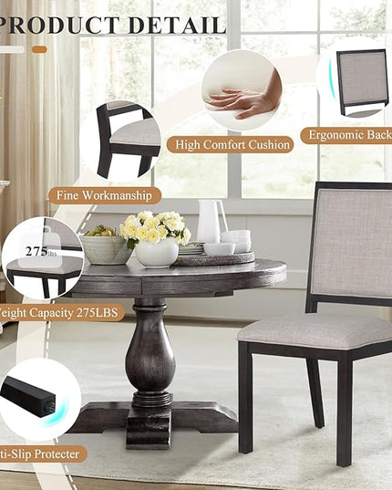 COLAMY Wood Dining Chairs Set of 4, Mid Century Modern Upholstered Kitchen Chairs,19 Inch Fabric Dining Chair with Back for Kitchen Dining Room,Brown - LeafyLoom
