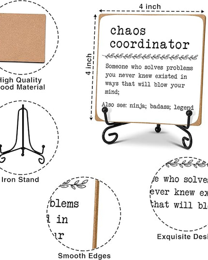 Chaos Coordinator Home Office Desk Decor Wood Plaque with Stand, Unique Gift Idea for Boss Women, Best Mom, Coworker, Teacher, School Counselor Therapy Office Decor -A13 - LeafyLoom
