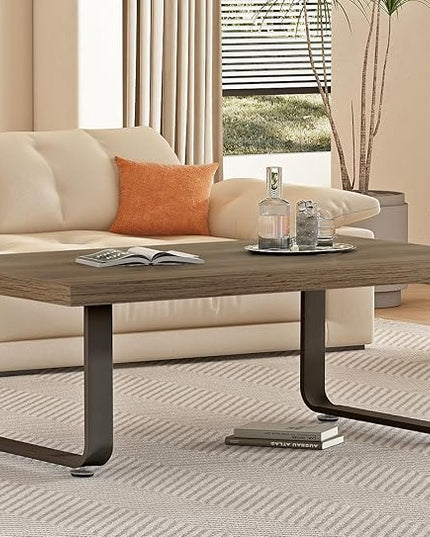 HSH Wood Coffee Table, Farmhouse Minimalist Center Table, Industrial Wooden and Metal Legs Living Room Table, Modern Simple Rectangular Cocktail Tea Table for Bedroom Home Office, Rustic Oak, 47 Inch - LeafyLoom