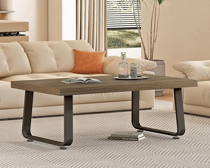 HSH Wood Coffee Table, Farmhouse Minimalist Center Table, Industrial Wooden and Metal Legs Living Room Table, Modern Simple Rectangular Cocktail Tea Table for Bedroom Home Office, Rustic Oak, 47 Inch - LeafyLoom