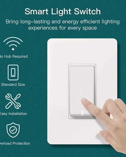 TREATLIFE Smart Light Switch Single Pole Works with Alexa, Google Home and SmartThings, 2.4GHz WiFi Timer Smart Switch, Neutral Wire Required, No Hub Required, FCC Listed, 4 Pack TREATLIFE