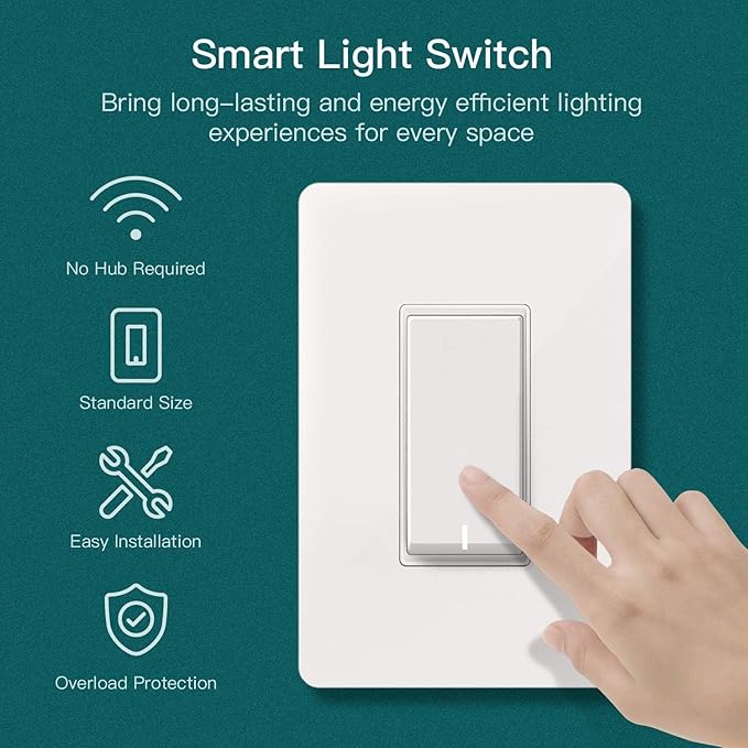 TREATLIFE Smart Light Switch Single Pole Works with Alexa, Google Home and SmartThings, 2.4GHz WiFi Timer Smart Switch, Neutral Wire Required, No Hub Required, FCC Listed, 4 Pack TREATLIFE