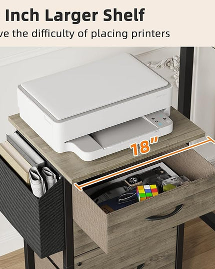3 Drawer File Cabinet with 18'' Extended Board, Fabric Drawer, Mobile Filing Cabinet Fits A4/Letter Size Files, Rolling Printer Stand with Storage Bag, File Cabinet for Home Office, Grey - LeafyLoom