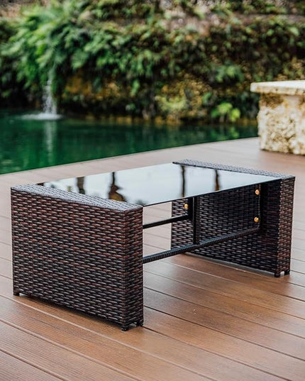 Nestl Wicker Outdoor Furniture Set - 4 Piece Patio Set (Brown/Beige) - LeafyLoom