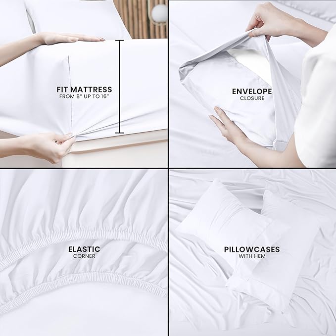 Utopia Bedding King Bed Sheets Set - 4 Piece Bedding - Brushed Microfiber - Shrinkage and Fade Resistant - Easy Care (King, White) - LeafyLoom