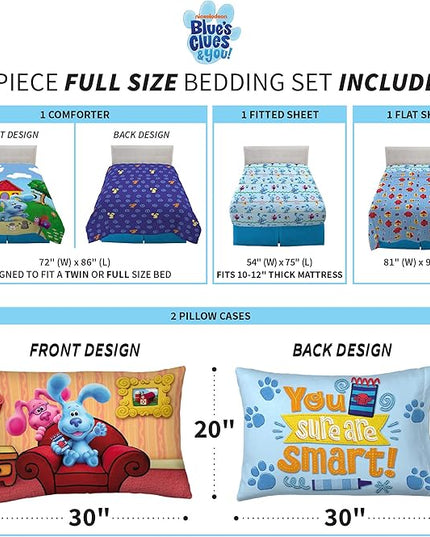 Franco Kids Bedding Super Soft Comforter and Sheet Set, 5 Piece Full Size, Blues Clues - LeafyLoom