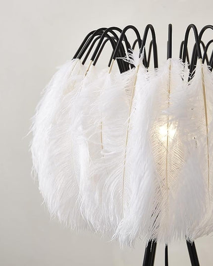 White Feather Lamp, Elegant Floor Lamp for Bedroom, Living Room (Black) - LeafyLoom