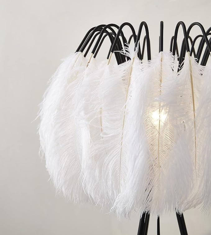 White Feather Lamp, Elegant Floor Lamp for Bedroom, Living Room (Black) - LeafyLoom