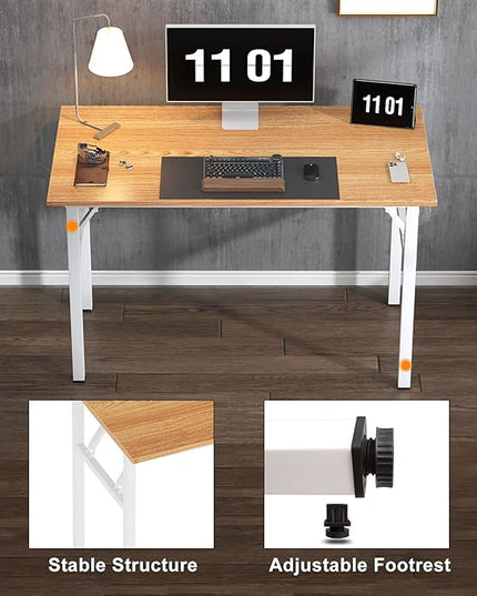 Need 39.4 inches Computer Desk for Small Space Small Folding Table Small Writing Desk Compact Desk Foldable Desk with BIFMA Certification, No Install Needed, Teak and White - LeafyLoom