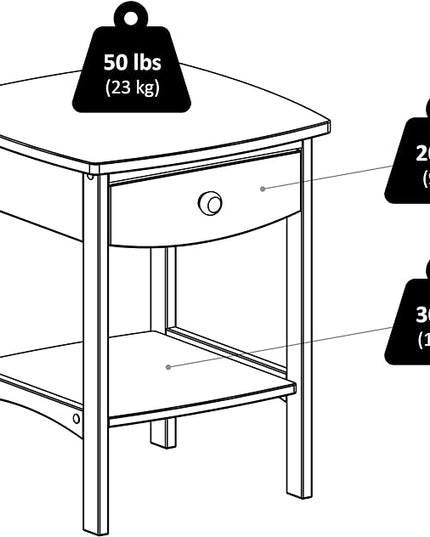 Winsome Basics Solid Wood End Table Nightstand - LeafyLoom