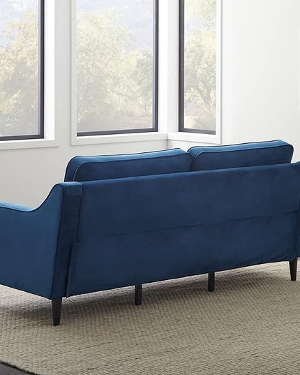 Edenbrook Jensen Upholstered Couch - Couches for Living Room – Blue Velvet Couch - Living Room Furniture - Small Couch - Seats Three - Scoop Arm Modern Couch - LeafyLoom