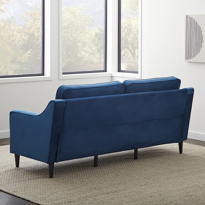 Edenbrook Jensen Upholstered Couch - Couches for Living Room – Blue Velvet Couch - Living Room Furniture - Small Couch - Seats Three - Scoop Arm Modern Couch - LeafyLoom