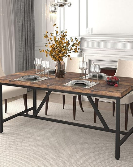YITAHOME 70.8" Large Kitchen Dining Room Table for 6-8 People, Rustic Brown Farmhouse Industrial Wood Style Rectangle Apartment Dinning Room Dinette Tables for Eating Dinner - LeafyLoom