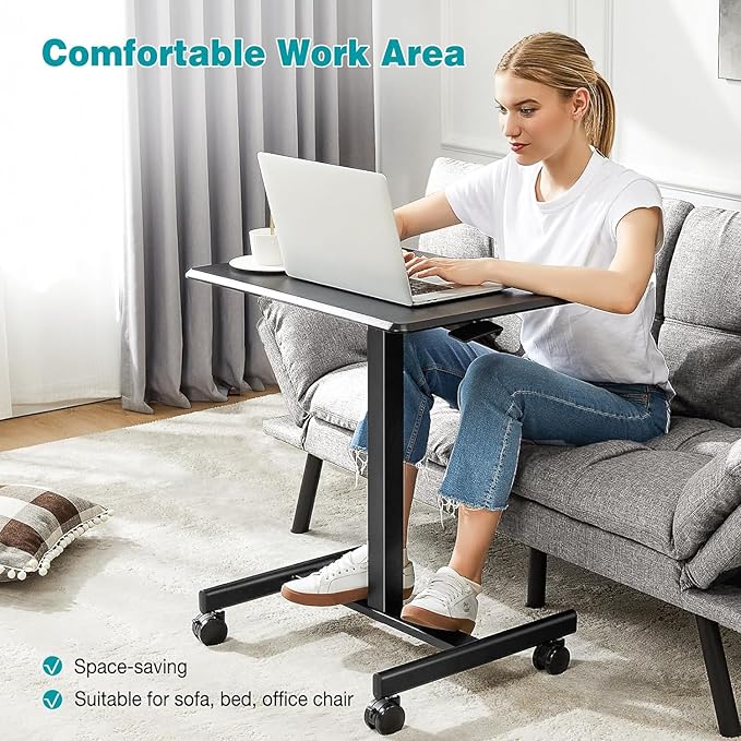 edx Small Standing Desk Mobile Portable Rolling Laptop Desk on Wheels, Adjustable Height for Home Office - LeafyLoom