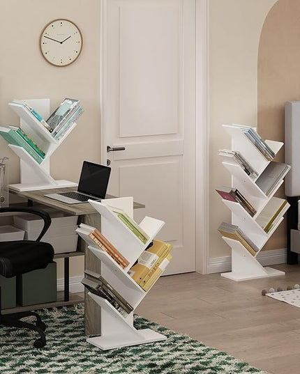 Furinno Tree Bookshelf 3-Tier Floor Standing Tree Bookcase, White - LeafyLoom