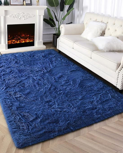Super Soft Fluffy Shaggy Rugs for Living Room Bedroom, Fuzzy Plush Area Rugs for Girls Kids Room Nursery Home Decor, Furry Dorm Rug Cute Non-Slip Indoor Floor Carpet 4x5.9 Feet, Navy Blue - LeafyLoom