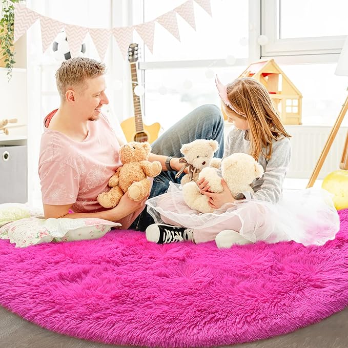 Round Area Rugs for Bedroom (4x4 Feet, Hot Pink) - LeafyLoom