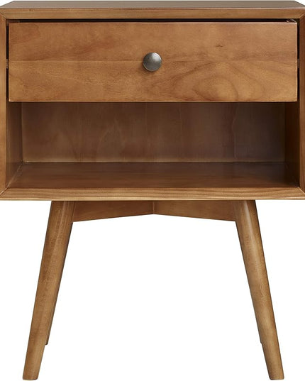 Walker Edison Mid Century Modern Wood Nightstand Side Table Bedroom Storage Drawer and Shelf Bedside End Table, 1 Drawer, Caramel - LeafyLoom