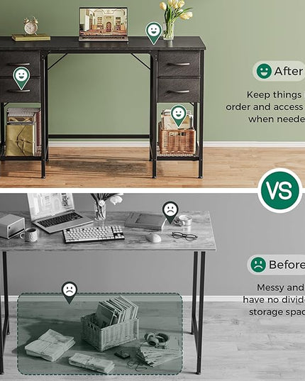 47 Inch Computer Desk with 4 Drawers, Office Desk with Mesh Shelf, Gaming Desk, Large Storage, Writing Desk Work Desk for Home Office, Study, Bedroom, Work from Home, Black - LeafyLoom