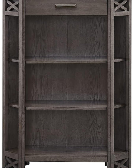 Leick Home 84263 Mantel Height 3-Shelf Corner Bookcase with Drawer Storage, Gray Oak - LeafyLoom